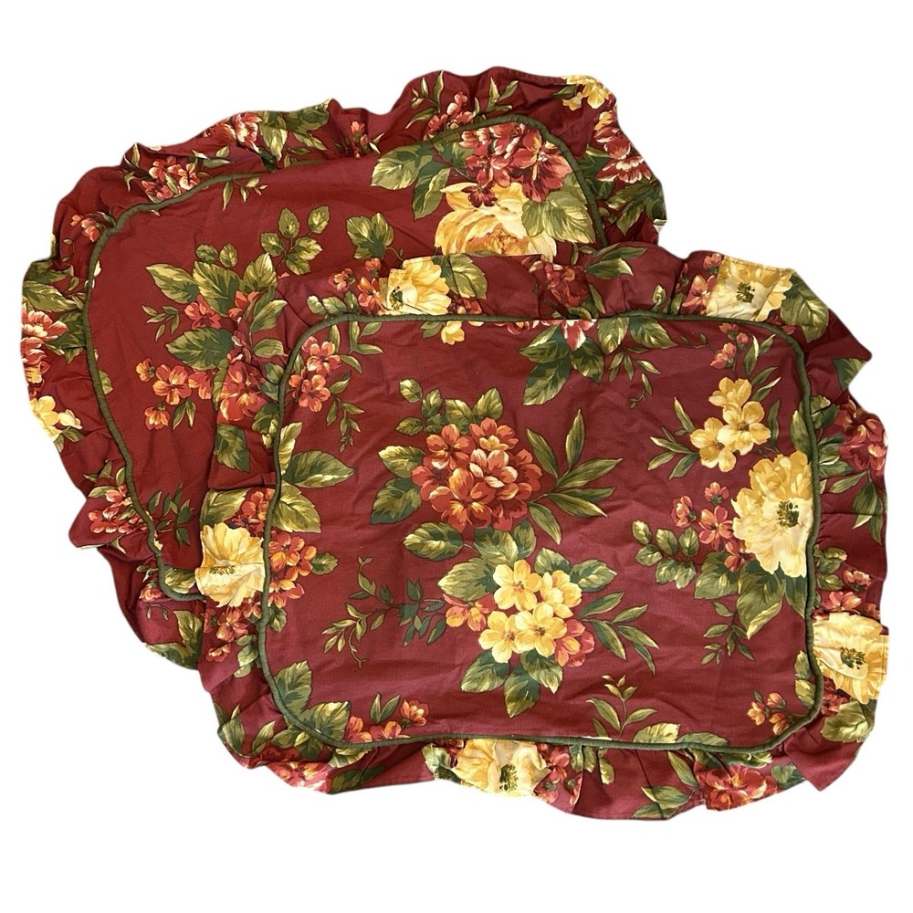 Waverly Garden Room 2 pc Set of Standard Pillow Cases Maroon Floral‎ Ruffled